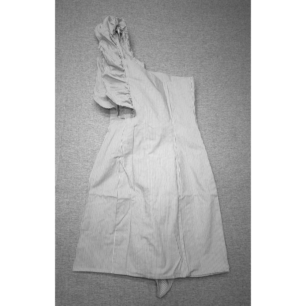 Who What Wear / Zara One Shoulder Ruffle Pinstripe Mini Dress Black White XS